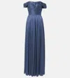 Costarellos Ruched Off-shoulder Gown In Blue