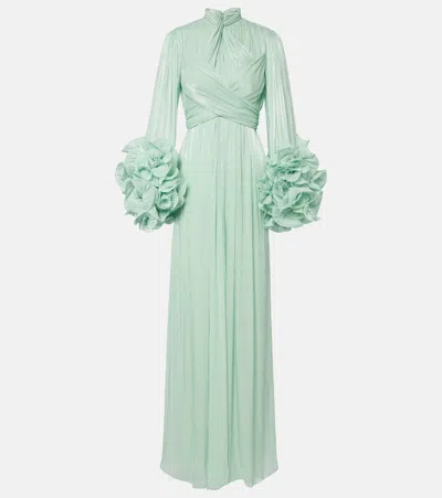 Costarellos Ruffled Georgette Gown In Blue