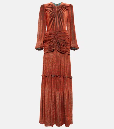 Costarellos Sabrina Velvet Devoré Gown In Orange