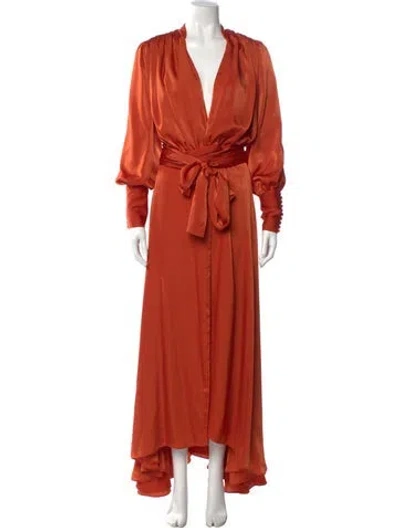 Pre-owned Costarellos Satin Long Dress In Orange