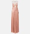 Costarellos Serenne Lamé Georgette Gown In Pink
