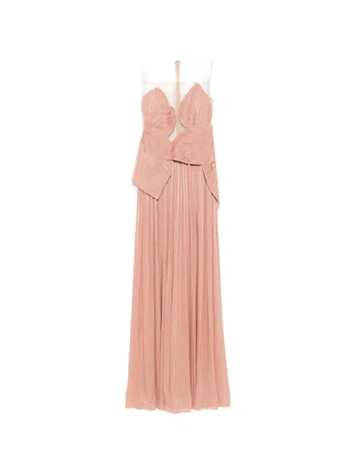Costarellos Serenne Pleated Maxi Dress In Pink