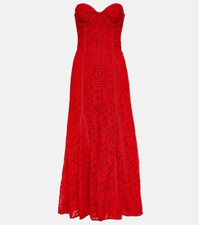 Costarellos Sharie Bustier Lace Midi Dress In Red