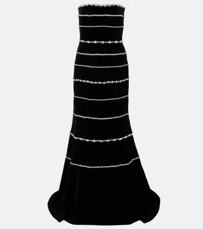 Costarellos Shaula Crystal-embellished Cotton Velvet Bustier Gown In Black