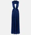 Costarellos Silia Ruched Georgette Gown In Blue