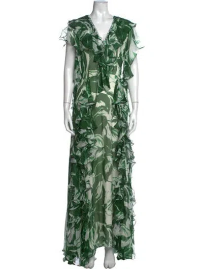 Pre-owned Costarellos Silk Long Dress In Green