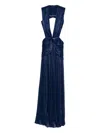 Costarellos Silla Pleated Cowl-neck Maxi Dress In Blue
