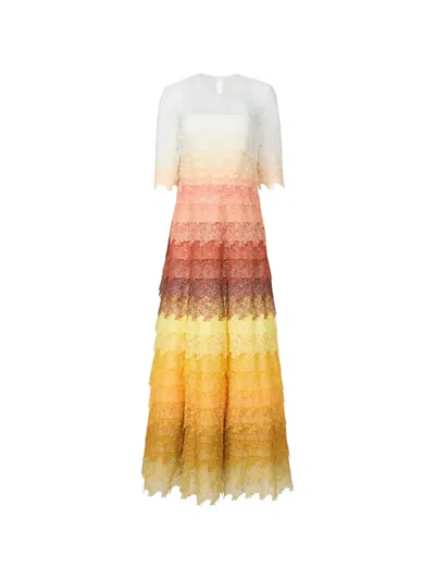 Costarellos Sinda Gossamer Lace Tiered Midi Dress In Multi