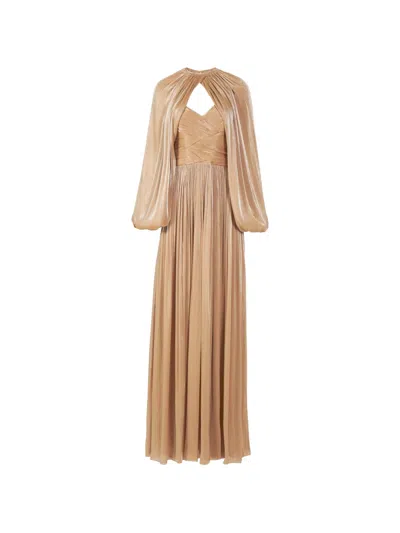 Costarellos Sireen Pleated Gown In Neutral