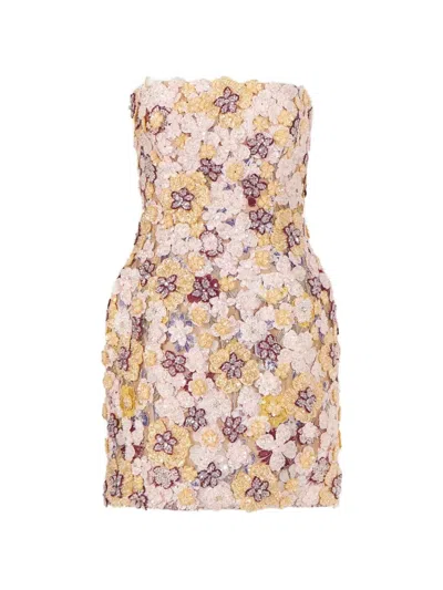 Costarellos Sirra Beaded Floral Strapless Mini Dress In Multi