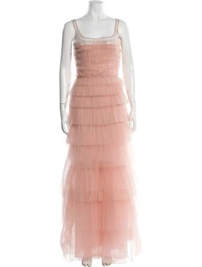 Pre-owned Costarellos Square Neckline Long Dress In Pink