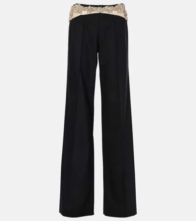 Costarellos Stelle Embellished Wool-blend Slim Pants In Black