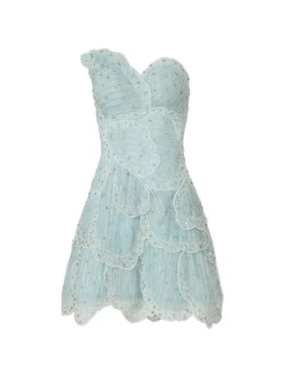 Costarellos Sylvie Bead-embellished Scalloped Mini Dress In Blue