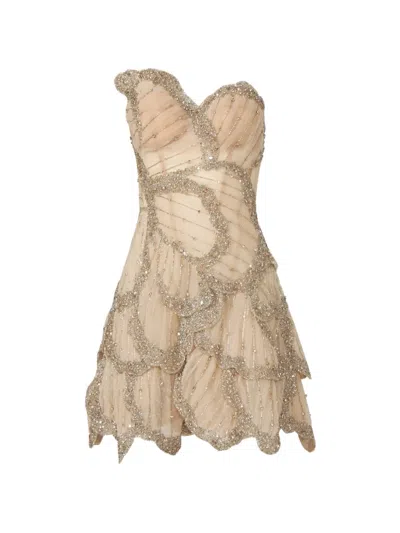 Costarellos Sylvie Crystal-embellished Silk Mini Dress In Neutral