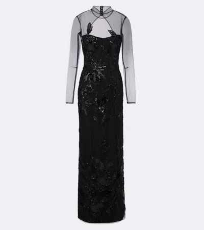 Costarellos Syndia Embellished Tulle Gown In Black