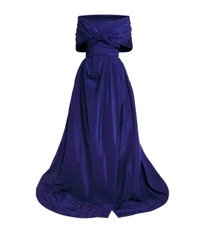 Costarellos Taffeta Galina Gown In Blue