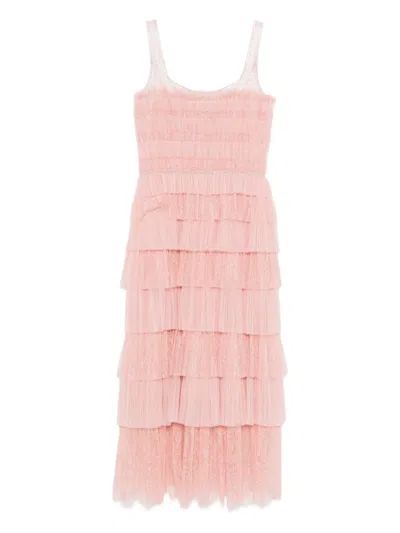 Costarellos Tiered Lace Dress In Pink