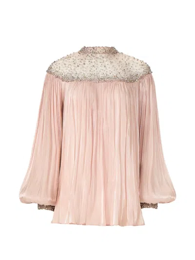 Costarellos Timea Crystal-embellished Balloon-sleeve Blouse In Pink