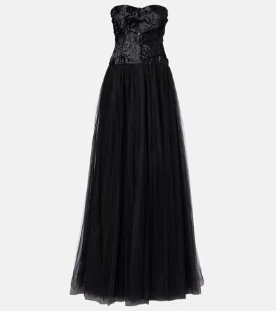 Costarellos Tulle Bustier Gown In Black