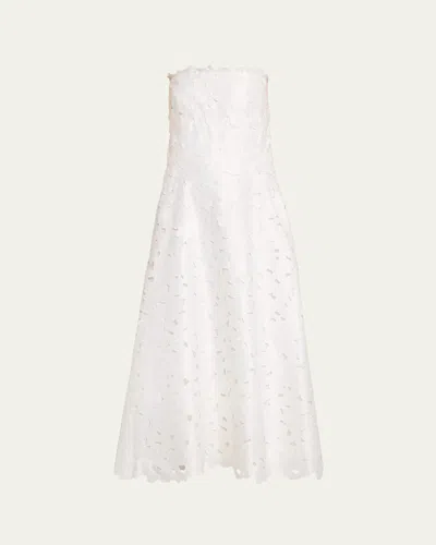 Costarellos Vella Strapless A-line Midi Dress In White