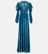 Costarellos Velvet Gown In Sky Blue
