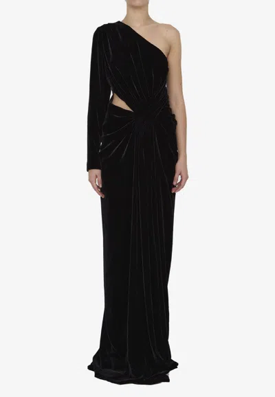 Costarellos Velvet One-shoulder Maxi Dress In Black
