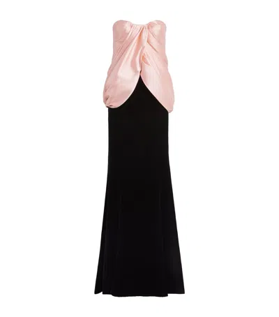 Costarellos Velvet-silk Mikado Sleeveless Gown In Black