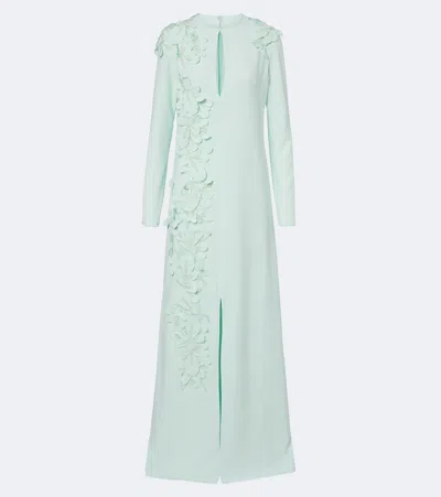 Costarellos Verana Embellished Floral-appliqué Crêpe Gown In Green