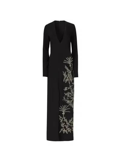 Costarellos Vita Beaded-appliqué V-neck Gown In Black