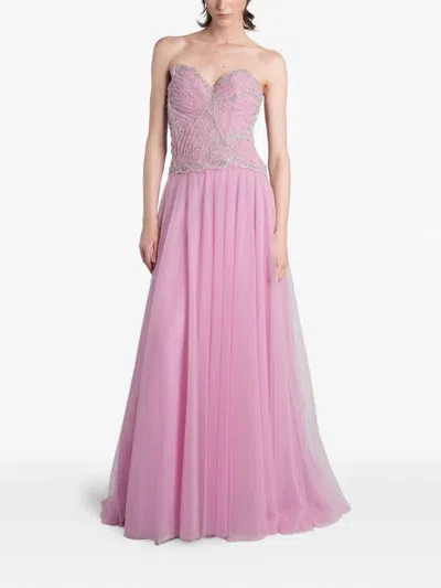 Costarellos Vivienne Crystal-embellished Strapless Gown Maxi Dredd In Purple