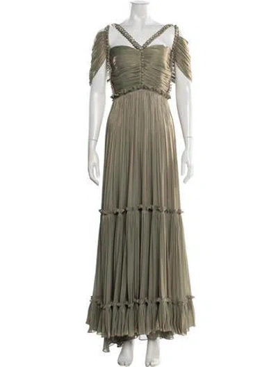 Pre-owned Costarellos V-neck Long Dress In Green
