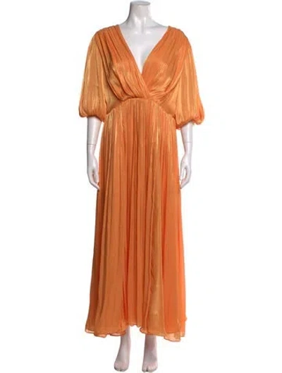 Pre-owned Costarellos V-neck Long Dress In Orange