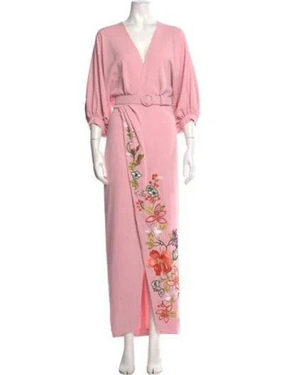 Pre-owned Costarellos V-neck Long Dress In Pink