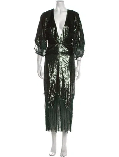 Pre-owned Costarellos V-neck Long Dress W/ Tags In Green