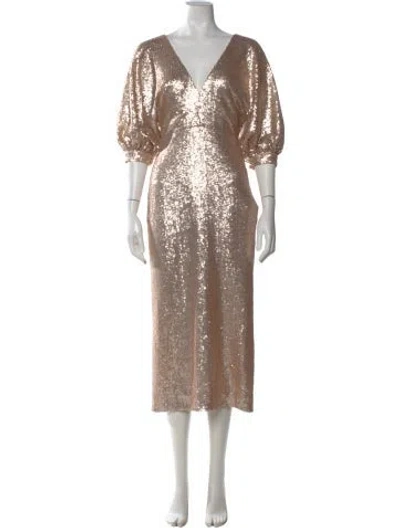 Pre-owned Costarellos V-neck Midi Length Dress In Neutral