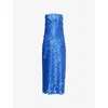 Costarellos Delmara 3d-appliqued Satin-lace Strapless Midi Dress In Azure