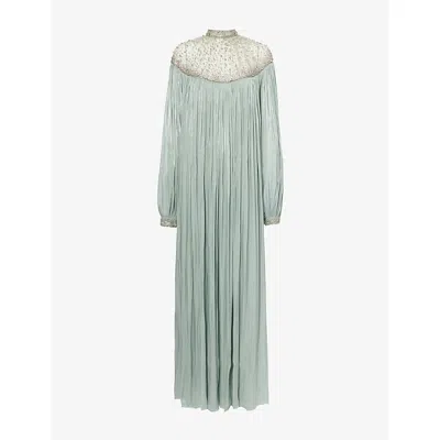 Costarellos Womens Mint Ellima Plissé Woven Gown In Green