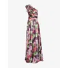Costarellos Jera Floral Silk Georgette Gown In Multi Red
