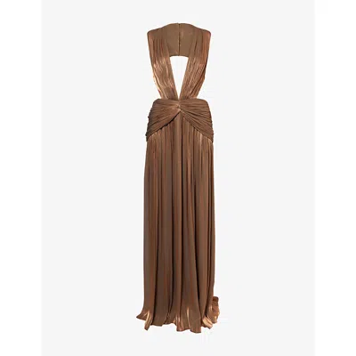 Costarellos Womens Bronze Silla Plunge-neckline Woven Gown In Brown