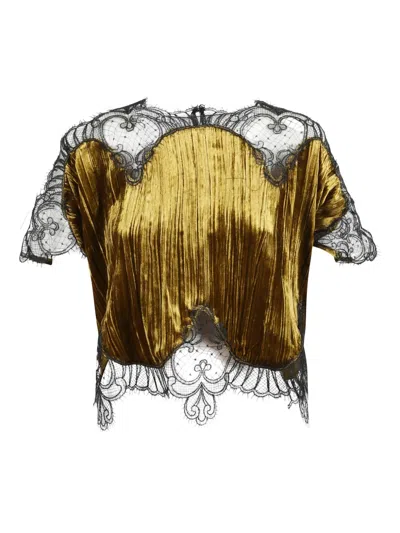 Costarellos Zaira Lace-detail Velvet Top In Yellow