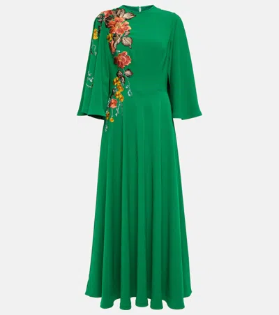 Costarellos Zinnia Embroidered Cape Midi Dress In Green