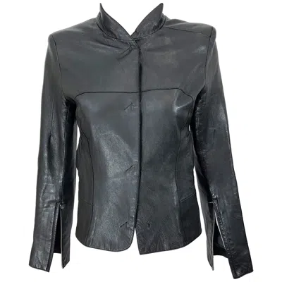 Pre-owned Costume National 1990s  Black Leather Vintage Zipper Sleeves 90s Moto Jacket