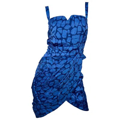 Pre-owned Costume National 2000s Blue Abstract Print Size 38 Silk Asymmetrical Mini Dress