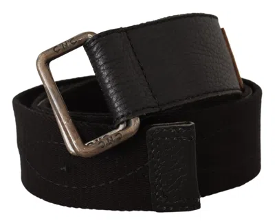 Costume National Black Cotton Ducati Metal Buckle Women's Belt