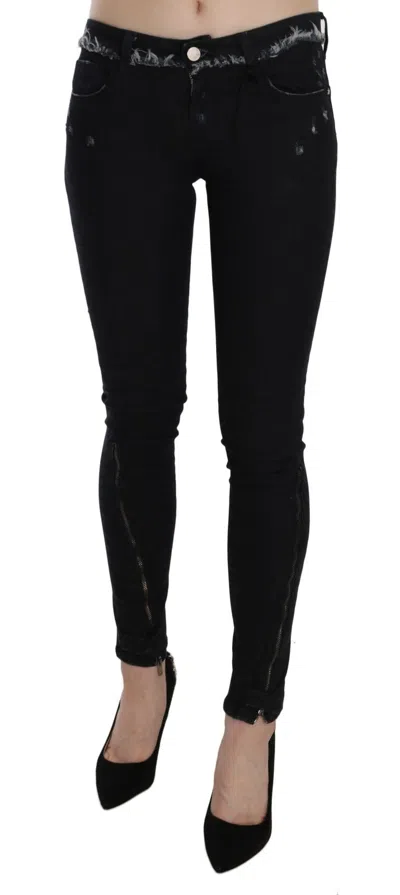 Costume National Low Waist Zipper Leg Skinny Denim Jeans In Black
