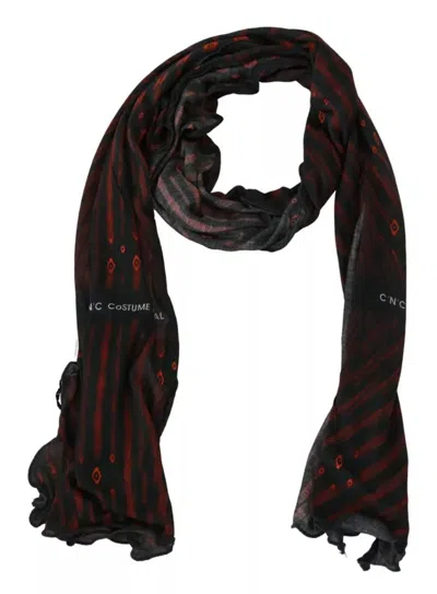 Costume National Black Red Viscose Foulard Branded Scarf In Black And Red