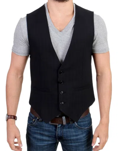 Costume National Striped Cotton-wool Blend Vest In Black