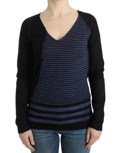 COSTUME NATIONAL COSTUME NATIONAL BLACK STRIPED V-NECK WOMEN'S SWEATER