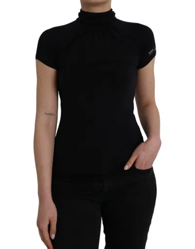 Costume National Turtleneck Viscose Short Sleeve Women's Top In Black