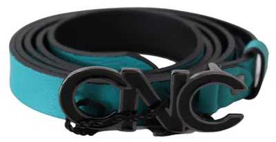 Costume National Blue Green Leather Logo Silver Buckle Women's Belt